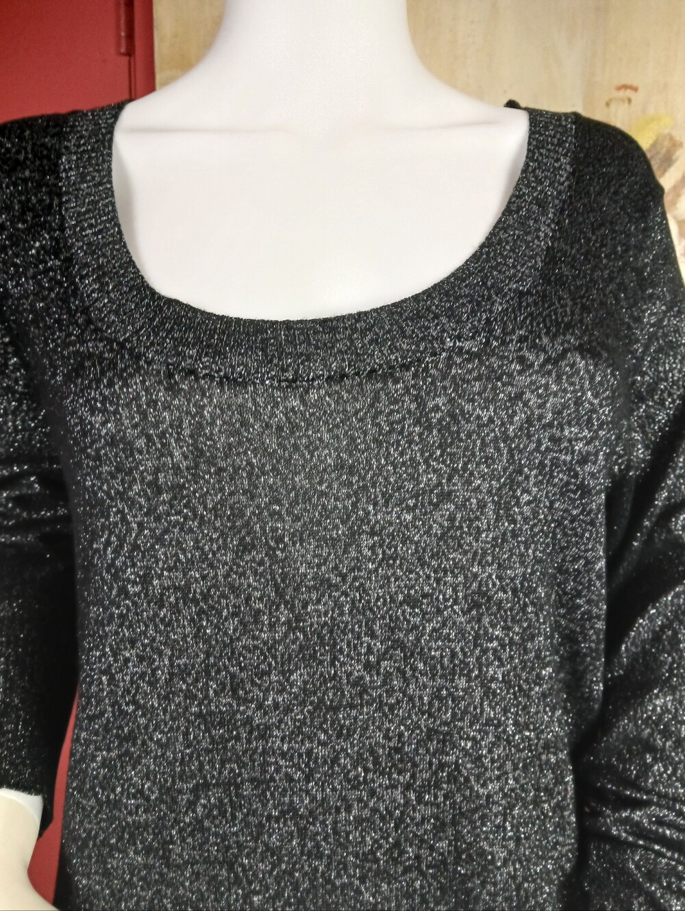 attention Shimmery Black Scoop Neck Sweater